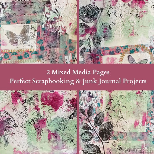 2 mixed media backgrounds for junk journals, scrapbooks and mixed media