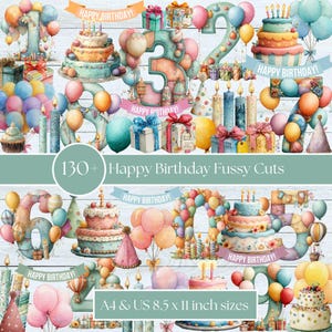 130+ Happy Birthday Ephemera Fussy Cuts | A4 & US 8.5 x 11 inch | Junk Journal Printable