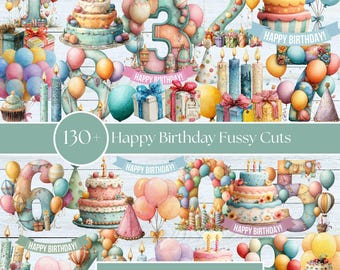 130+ Happy Birthday Ephemera Fussy Cuts | A4 & US 8.5 x 11 inch | Junk Journal Printable