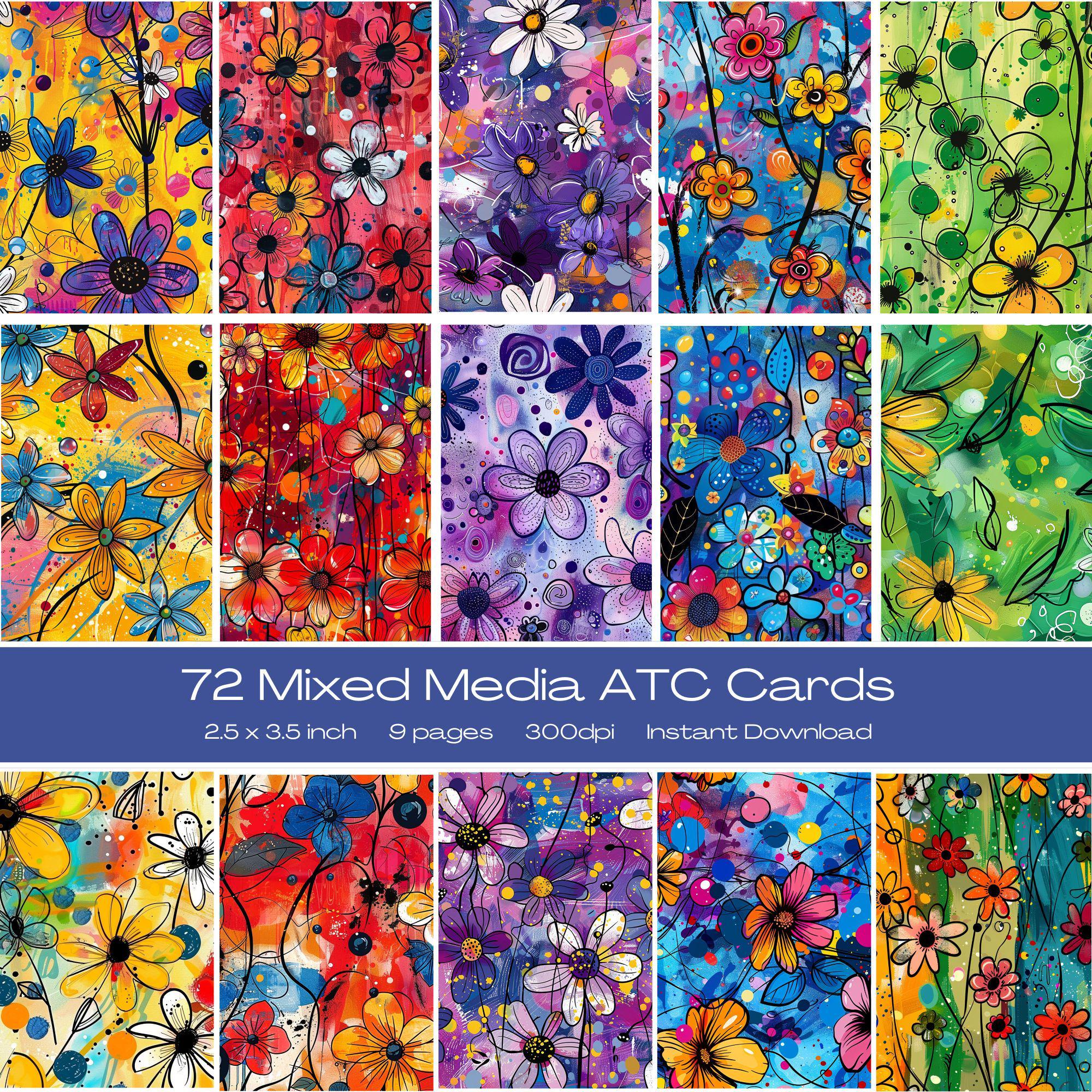 72 Mixed Media Digital Artist Trading Cards | Instant Download