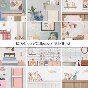 30 x 21 cm Puppenhaus-Tapeten (SET 1) 12 Designs | Landschaft | Digitaler Download | Drucken Sie zu Hause | Puppenhaus Raumgestaltung für besondere Räume