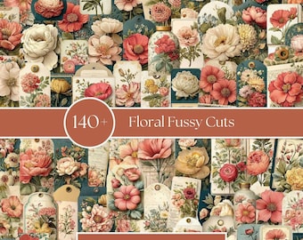 140+ Vintage Floral Fussy Cuts | Botanical Flower Ephemera | Shabby Chic Florals & Tags | Junk Journal Printables | Scrapbook Fussy Cuts