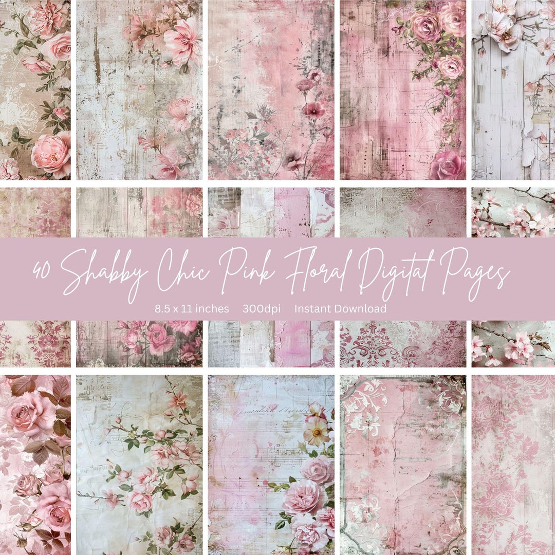 Pink Shabby Chic Floral | Junk Journal Papers | Printable Paper ...