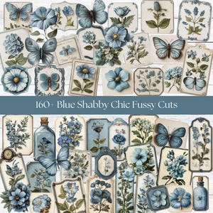 A4 Blue Fussy cuts ephemera fussy cut junk journal fussy cuts printable fussy cuts digital fussy cutting printable shabby chic fussy cuts