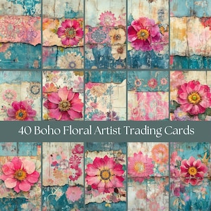 40 Boho Floral Digital Artist Trading Cards | Instant Download | ATC Cards | Perfect for junk journal pages | 2.5 x 3.5 inches