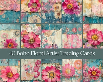 40 Boho Floral Digital Artist Trading Cards | Instant Download | ATC Cards | Perfect for junk journal pages | 2.5 x 3.5 inches