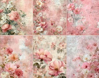 A4 junk journal papier plakboek digitale junk journal papers voor scrapbook junk journal kits roze bloemen achtergronden junk journal
