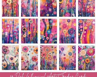 64 Pink Whimsical Artist Trading Cards | Instant Download | ATC Cards | Perfect for junk journal pages | 2.5 x 3.5 inches