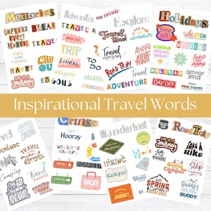 A4 Travel ephemera for holidays travel scrapbook journal holiday scrapbook bundle holiday embellishments for vacation journal travel words