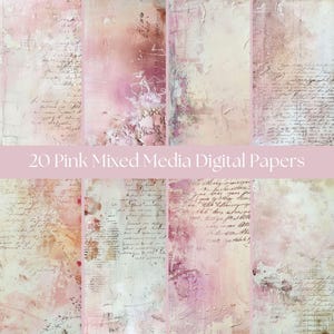 Rosa Mixed Media Digitale Papiere | A4 Format | Junk Journal Papier | Druckbares Papier | Digitaler Download | 20 Papiere | Scrapbooking | Bücher kleben