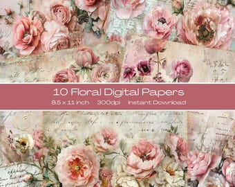 8,5 x 11 inch junk journal papier plakboek digitale junk journal papers voor scrapbook junk journal kits Shabby chic Rose junk journal
