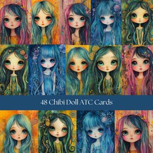 48 Chibi Doll Digital Artist Trading Cards | Instant Download | ATC Cards | Perfect for junk journal pages | 2.5 x 3.5 inches