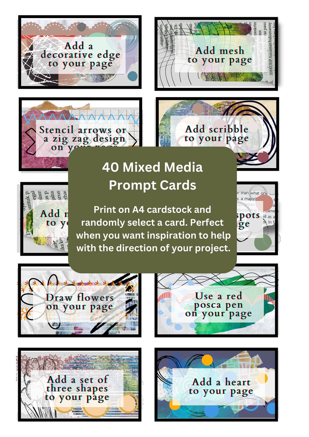 40 Mixed Media Prompt Cards Fun Way to Keep Your Art Projects on Track