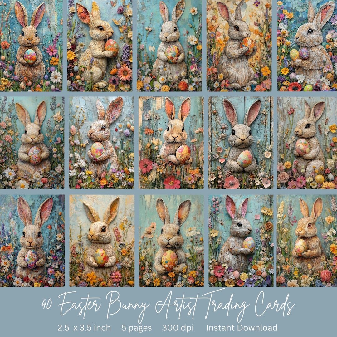 40 Easter Bunny Digital Artist Trading Cards | Instant Download | ATC ...