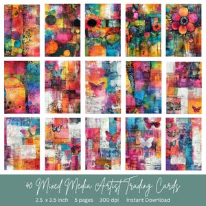 40 Mixed Media Digital Artist Trading Cards | Instant Download | ATC Cards | Perfect for junk journal pages | 2.5 x 3.5 inches