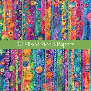 Veelkleurig papier met gemengde techniek | ongewenste dagboekpapieren | digitale documenten | A4-formaat |  plakboek | Set van 20 vloeitjes