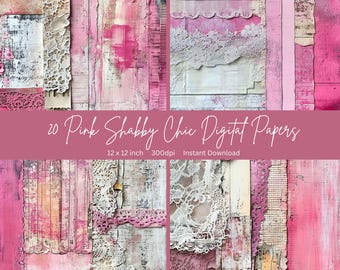 12 x 12 inch Junk journal paper scrapbook paper digital junk journal papers for scrapbook junk journal kits pink shabby chic junk journal