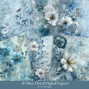 8.5 x 11 inch Junk journal paper scrapbook paper digital junk journal papers for scrapbook junk journal kits Blue Floral junk journal