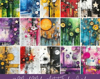 40 Mixed Media Digital Artist Trading Cards | Instant Download | ATC Cards | Perfect for junk journal pages | 2.5 x 3.5 inches