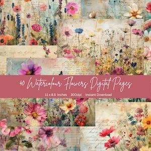 8.5 x 11 inch Junk journal paper scrapbook paper digital junk journal papers for scrapbook junk journal kits wildflowers junk journal