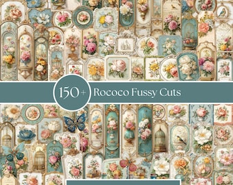 150+ Rococo Fussy Cut-afbeeldingen | A4 en VS: 8,5 x 11 inch | Afdrukbare ephemera voor ongewenste tijdschriften 300 dpi