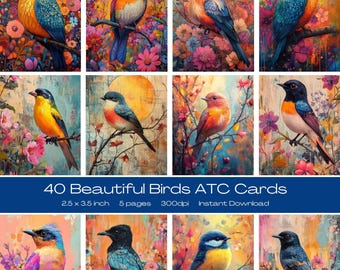 40 Beautiful Birds Artist Trading Cards | Instant Download | ATC Cards | Perfect for junk journal pages | 2.5 x 3.5 inches