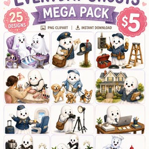25 söta spökyrken PNG-paket, sublimeringsdesigner digital nedladdning
