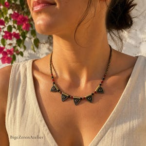 Collar Delicado Geométrico Triangular, Cuentas Étnicas Tribales, Joyería Boho Statement