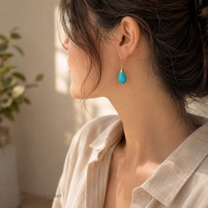 Pendientes Gota Azul Turquesa, Colgantes Boho, Joyería de Cuentas Hecha a Mano