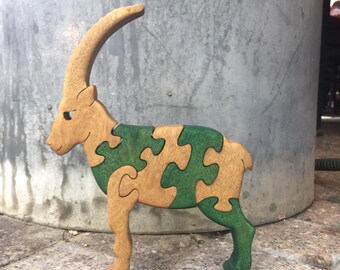 Handmade Wooden Goat Puzzle - Eco-Friendly Capra Jigsaw, Kid's Learning Toy, Nature-Inspired Home Decor, Perfect Gift for Collectors