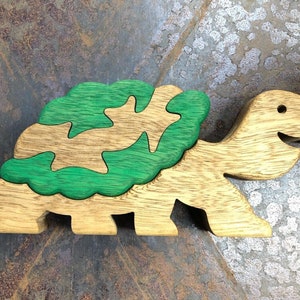 Custom 4-Piece Wooden Turtle Puzzle for Kids 3-4 Years Optional Baby Turtle Add-On Eco-Friendly, Educational Toy image 1