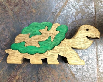 Custom 4-Piece Wooden Turtle Puzzle for Kids 3-4 Years - Optional Baby Turtle Add-On - Eco-Friendly, Educational Toy