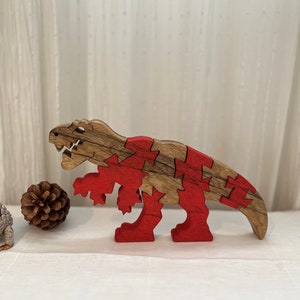 Colorful T-Rex Wooden Puzzle - Handcrafted Dinosaur Jigsaw for Kids & Collectors - Jurassic Fun Decor Piece