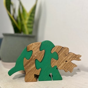 Wooden Puzzle Dinosaur Puzzle Wood Toy Wooden Triceratops puzzle Wood Puzzle Birthday Gift Kids Gift Jigsaw Puzzle image 3