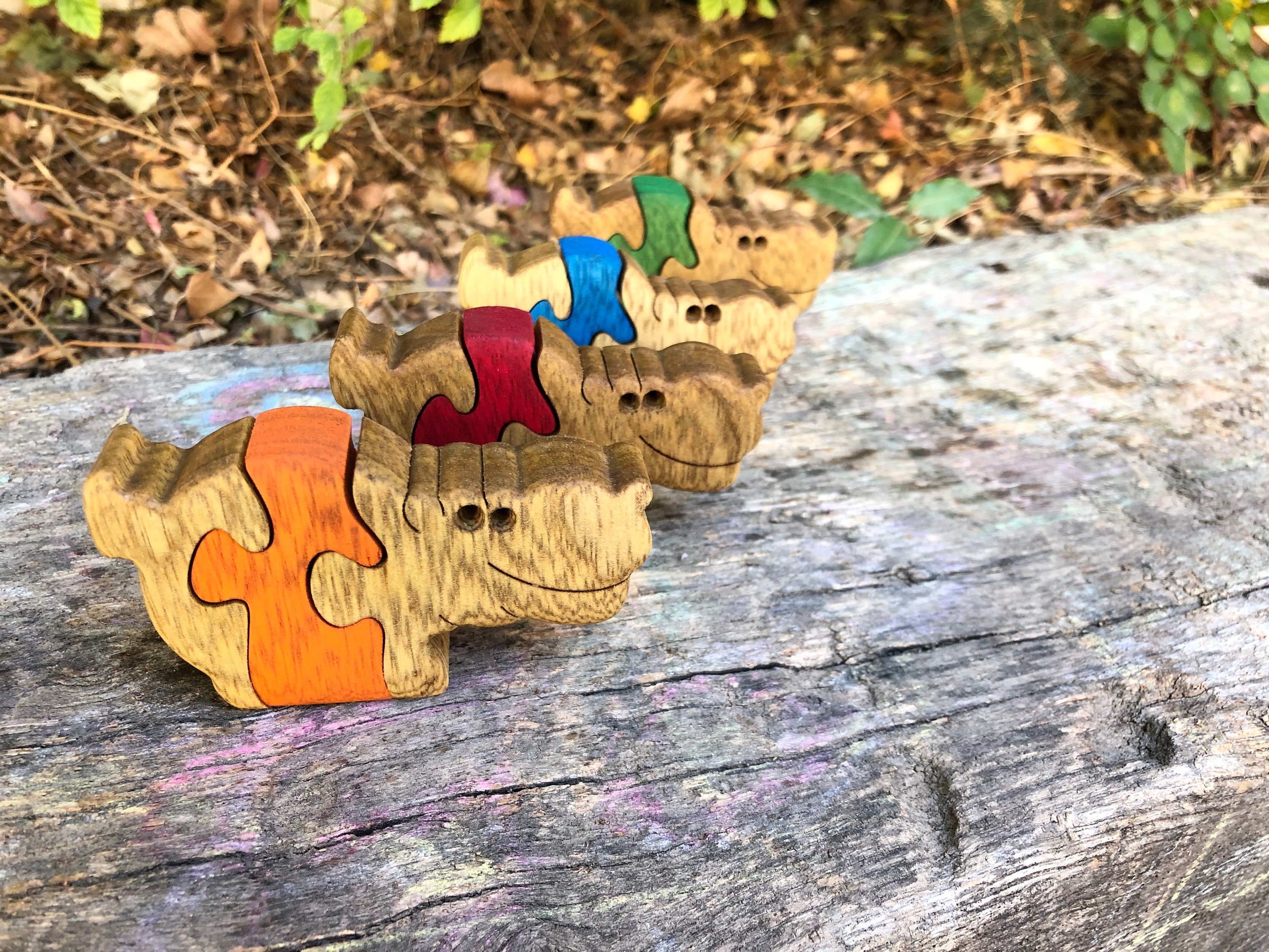 5 tlg für Kinder Holztiere Tierfamilie Elefanten Set: Tier Puzzle aus Holz 