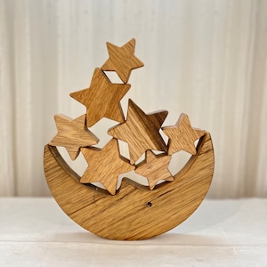Handcrafted Moon and Stars Wooden Balancing Game - Celestial Puzzle - Fun Family Night Activity - Unique Decor