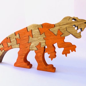 Colorful T-Rex Wooden Puzzle Handcrafted Dinosaur Jigsaw for Kids & Collectors Jurassic Fun Decor Piece image 10