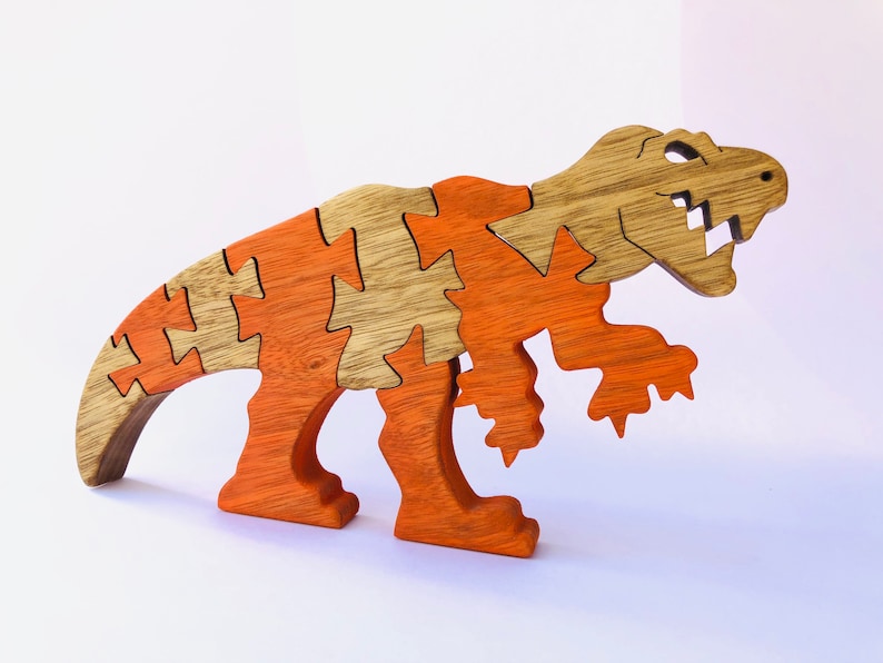 Colorful T-Rex Wooden Puzzle Handcrafted Dinosaur Jigsaw for Kids & Collectors Jurassic Fun Decor Piece image 10