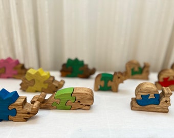 Set of 5 Baby Puzzles - Wood Animal Puzzles - Kids' Game - Collectible Decor - Educational Play