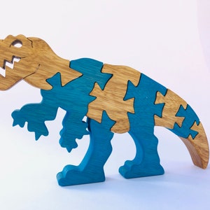 Colorful T-Rex Wooden Puzzle Handcrafted Dinosaur Jigsaw for Kids & Collectors Jurassic Fun Decor Piece image 2