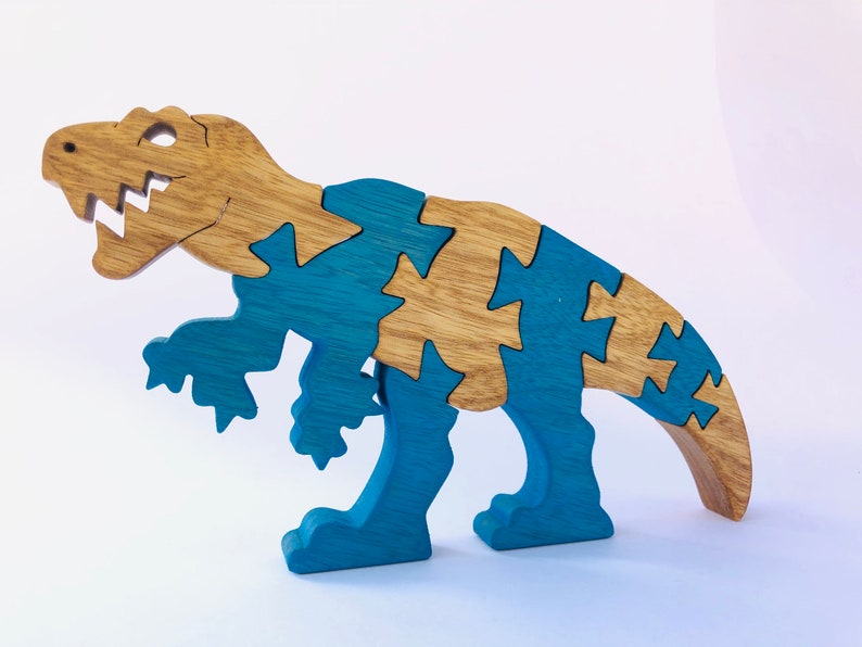 Colorful T-Rex Wooden Puzzle Handcrafted Dinosaur Jigsaw for Kids & Collectors Jurassic Fun Decor Piece image 2