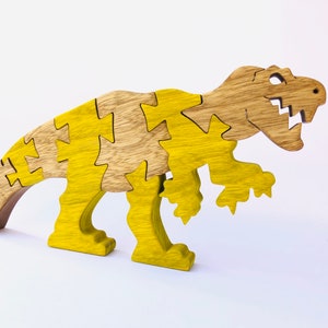 Colorful T-Rex Wooden Puzzle Handcrafted Dinosaur Jigsaw for Kids & Collectors Jurassic Fun Decor Piece image 1