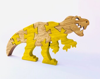 Colorful T-Rex Wooden Puzzle - Handcrafted Dinosaur Jigsaw for Kids & Collectors - Jurassic Fun Decor Piece