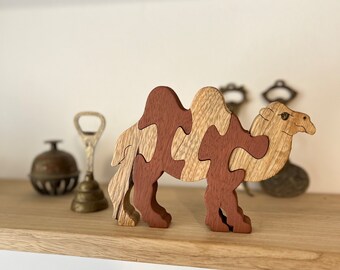 Handcrafted Wooden Camel Puzzle - Artisanal Animal Jigsaw, Educational Desert Toy, Unique Gift for Kids, Decorative Home Accent Piece