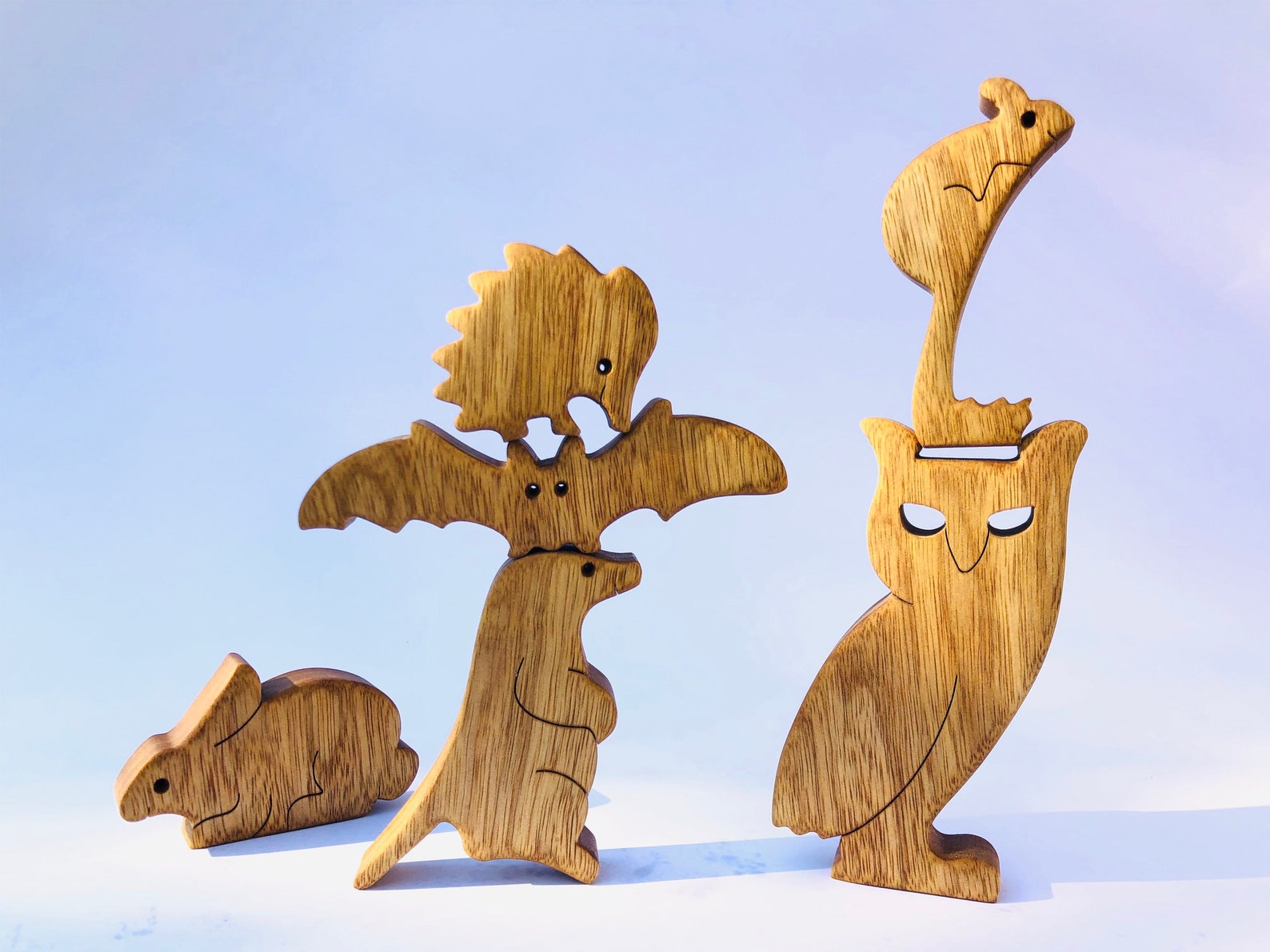 Wooden balancing game Puzzle of 6 night animals: Owl Rabbit | Etsy