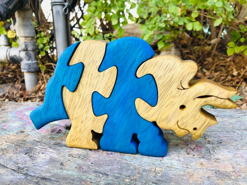 Wooden Puzzle Dinosaur Puzzle Wood Toy Wooden Triceratops puzzle Wood Puzzle Birthday Gift Kids Gift Jigsaw Puzzle image 9