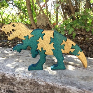 Colorful T-Rex Wooden Puzzle Handcrafted Dinosaur Jigsaw for Kids & Collectors Jurassic Fun Decor Piece image 6