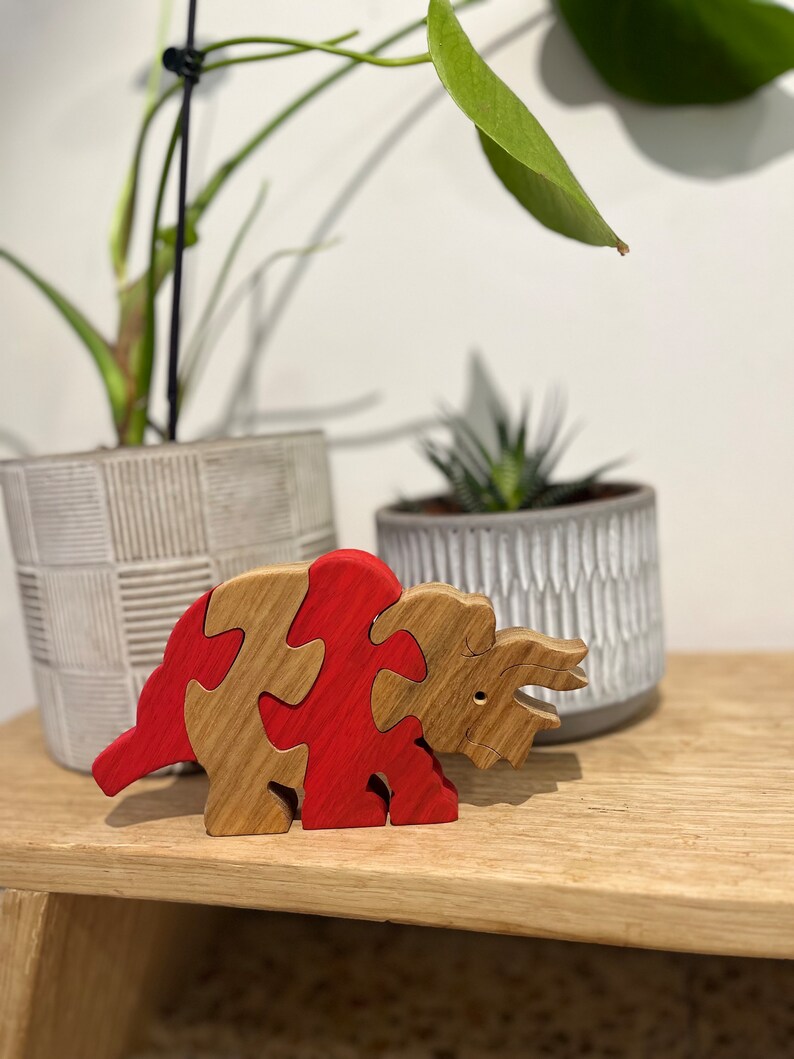 Wooden Puzzle Dinosaur Puzzle Wood Toy Wooden Triceratops puzzle Wood Puzzle Birthday Gift Kids Gift Jigsaw Puzzle image 4