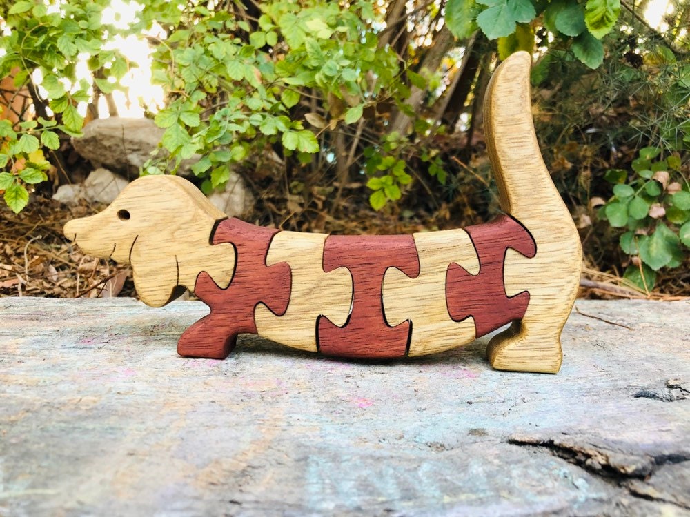 Dog puzzle Wooden toys Wood puzzle Gift for kids Dachshund Etsy