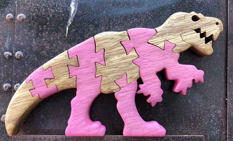 Colorful T-Rex Wooden Puzzle Handcrafted Dinosaur Jigsaw for Kids & Collectors Jurassic Fun Decor Piece image 8